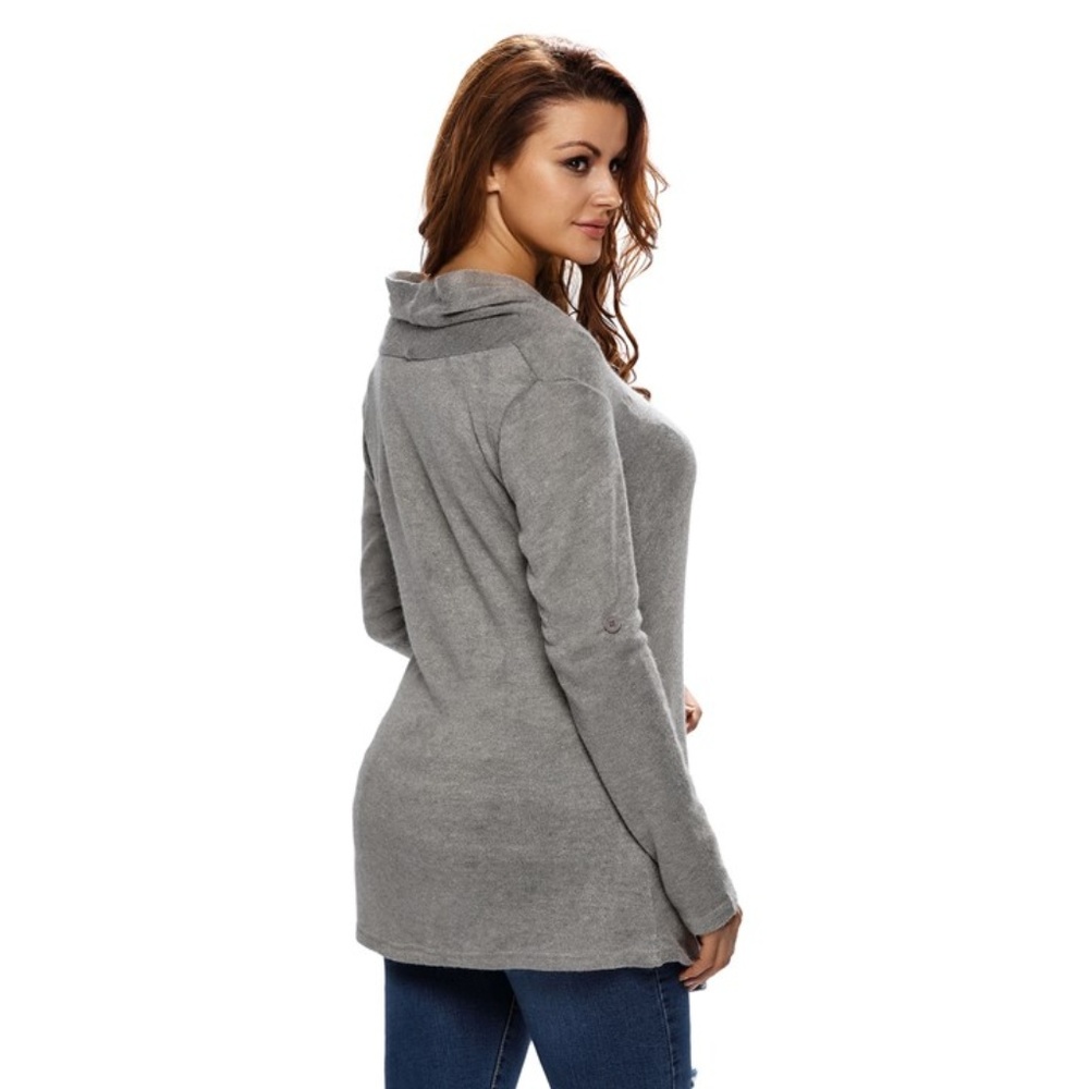 Grey Asymmetric Wrapped Women Sweater - Picture 3 of 3